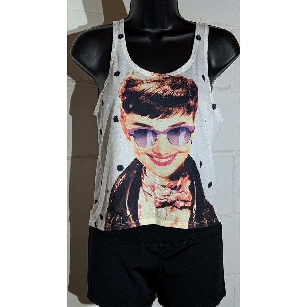 Hollywood Legends Audrey Hepburn Polka Dot Crop Tank Top - Size XSmall